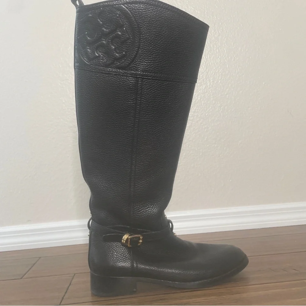 Tory Burch Black Leather Riding Boots knee high boots